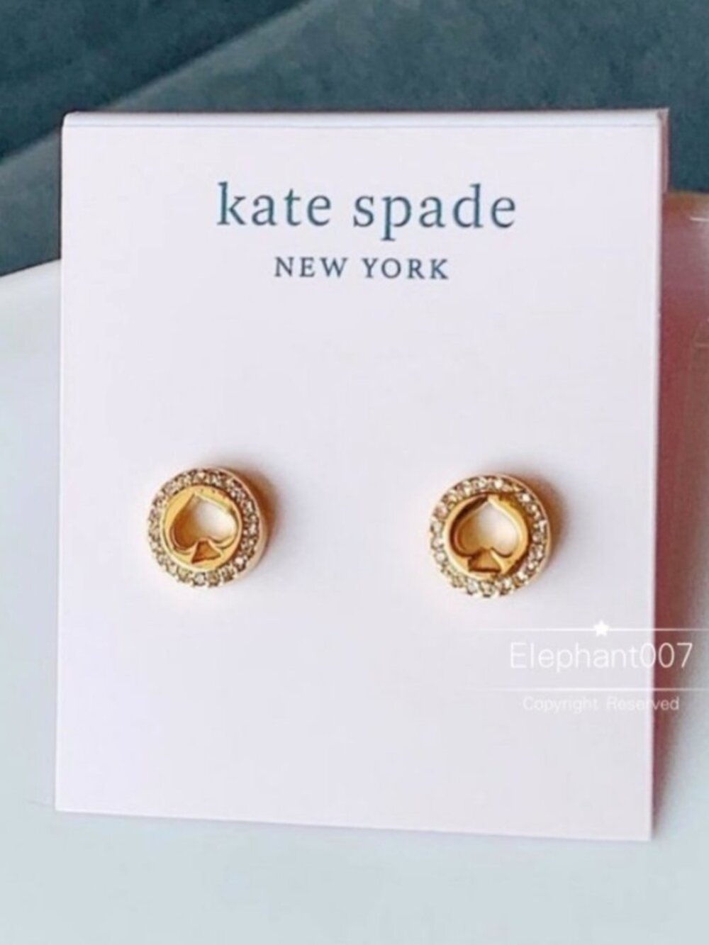 Kate Spade Pavé Crystal Spade Logo Stud Earrings Gold Tone Signature Earrings